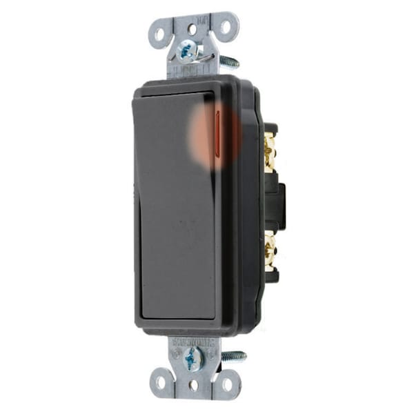 Hubbell Wiring Device-Kellems Spec Grade, Pilot Light Decorator Switches, AC, Single Pole, 20A 120/277VAC, Back/Side Pre-Wired DS120PLBK - main